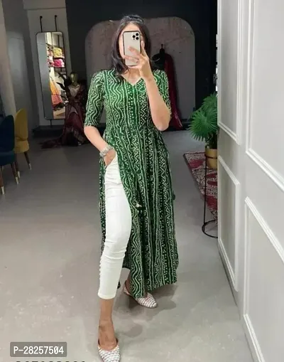 Elegant Green American Crepe Bandhani Print Kurta For Women-thumb0