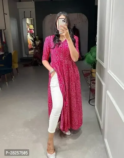 Elegant Pink American Crepe Bandhani Print Kurta For Women