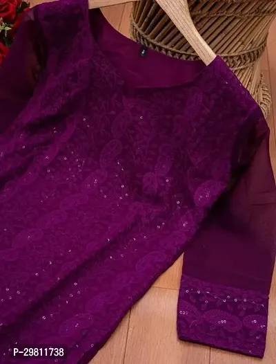 Fashionable Purple Georgette Chikankari Kurta for Women-thumb4