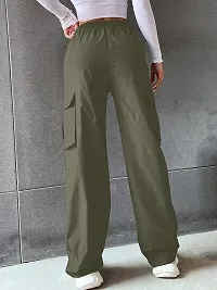 Trendy Olive Cotton High Waist with Pockets Cargo Pants for Women-thumb2