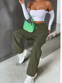 Trendy Olive Cotton High Waist with Pockets Cargo Pants for Women-thumb3