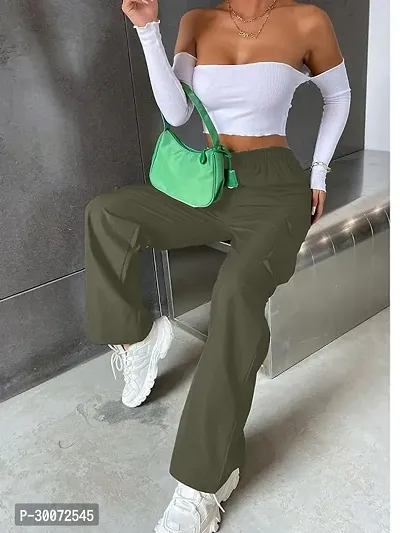 Trendy Olive Cotton High Waist with Pockets Cargo Pants for Women-thumb4