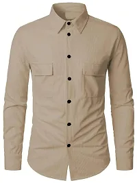 Stylish Beige Cotton Blend Casual Shirt For Men-thumb1