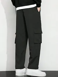 Men Straight Fit Black Cargo Pants with Flap Pockets-thumb2