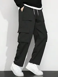 Men Straight Fit Black Cargo Pants with Flap Pockets-thumb3