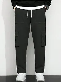 Men Straight Fit Black Cargo Pants with Flap Pockets-thumb1