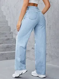 Elegant Denim High Waisted Ripped Straight Leg Buggy Jeans For Women And Girls-thumb1