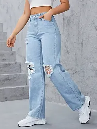 Elegant Denim High Waisted Ripped Straight Leg Buggy Jeans For Women And Girls-thumb2