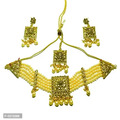 Stylish Alloy Pearl Work Jewellery Set For Women-thumb0
