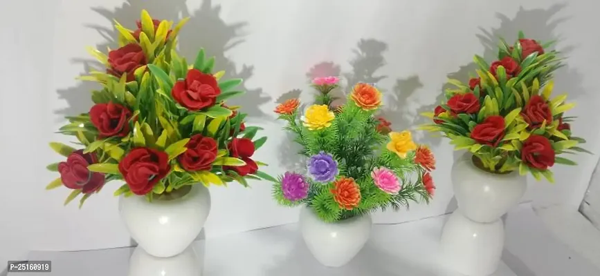 Elegant Multicolor Chrysanthemum Artificial Flower With Pot Pack of 3