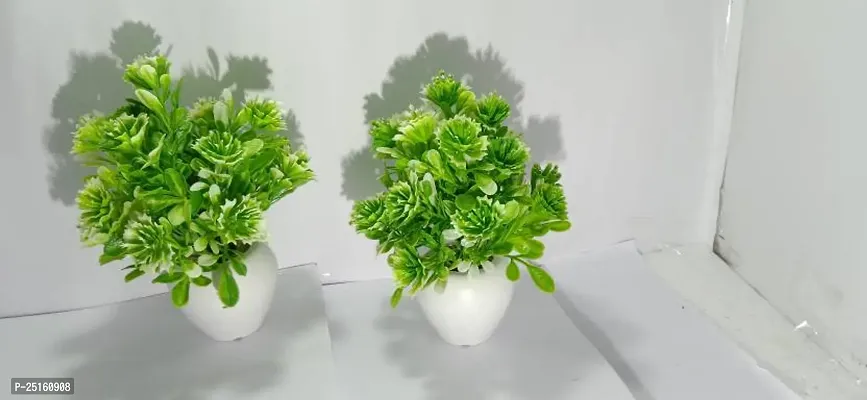 Elegant Green Dried Sticks Artificial Flower With Pot Pack of 2