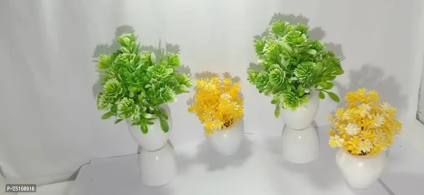 Elegant Yellow, Green Delphinium Artificial Flower With Pot Pack of 4