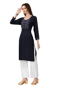 zokhi Womens Viscose Rayon Mirror Work Embroidered Design Straight Casual Kurti with Plazzo, Kurti for Women, Mirror Work Kurti-thumb3