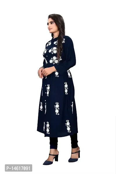 zokhi Rayon A-line Pleated Floral Embroidery Kurta Kurti for Women's-thumb4