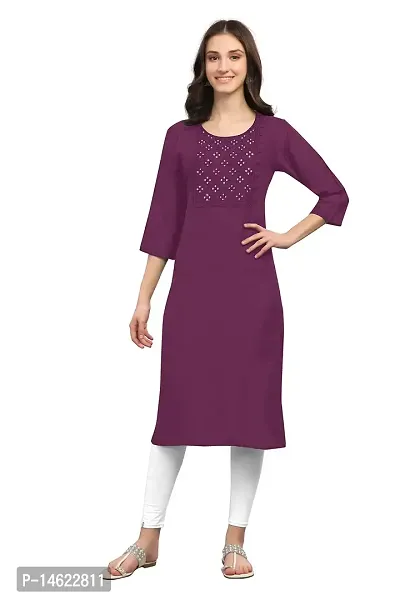 zokhi Womens Viscose Rayon Mirror Work Solid Design Straight Casual Kurti-thumb0