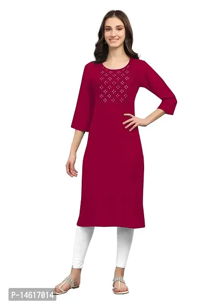 zokhi Womens Viscose Rayon Mirror Work Solid Design Straight Casual Kurti