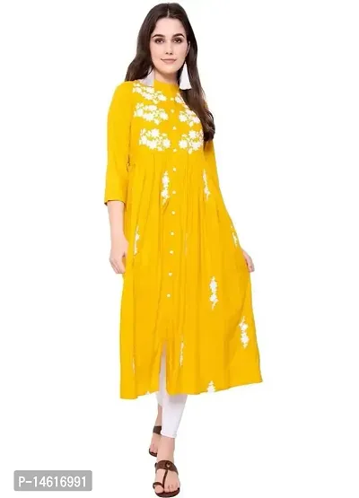 zokhi Rayon A-line Pleated Floral Embroidery Kurta Kurti for Women's-thumb4