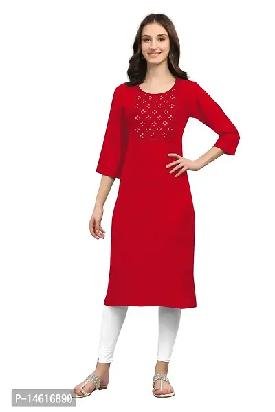 zokhi Womens Viscose Rayon Mirror Work Solid Design Straight Casual Kurti-thumb0