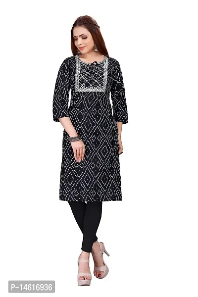 zokhi Womens Rayon Printed Casual Kurti (Medium, Black)-thumb0