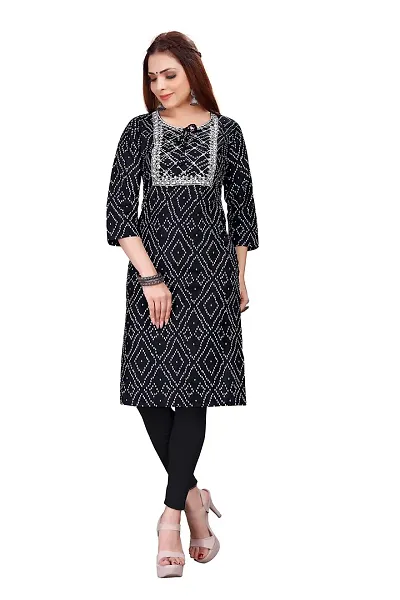 LADKU Womens Viscose Rayon Bandhani Straight Kurti