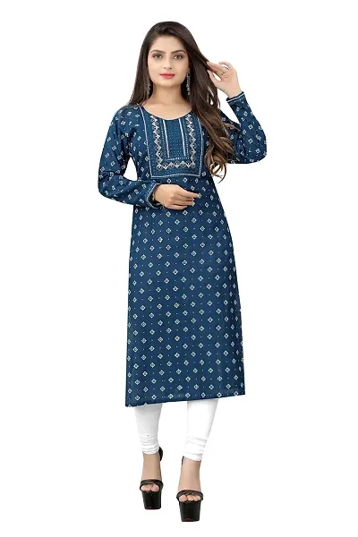 Stylish Rayon Embroidered A-Line Kurtis