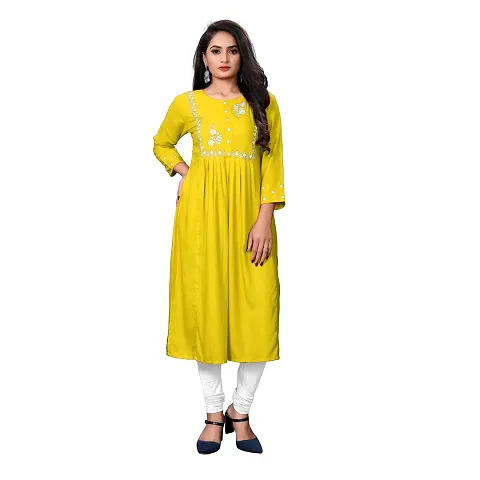 Stylish Rayon Embroidered A-Line Kurtis