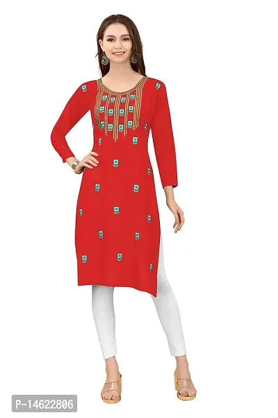 zokhi Women's Embroidered Rayon Straight Kurti