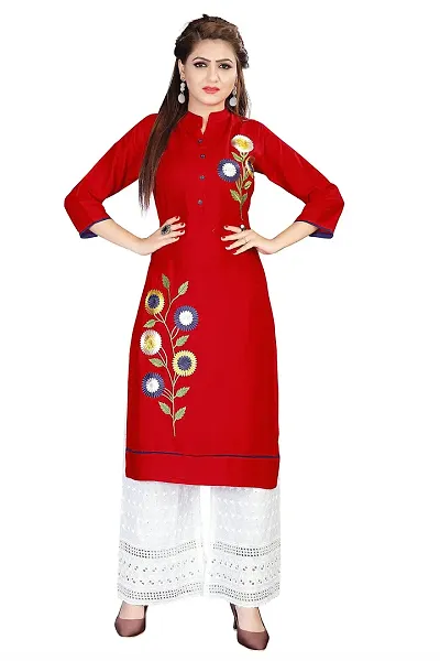 Rayon Embroidered Kurta Bottom Set