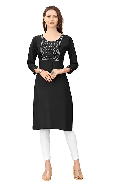 Stylish Viscose Rayon Straight Mirror Work Kurti