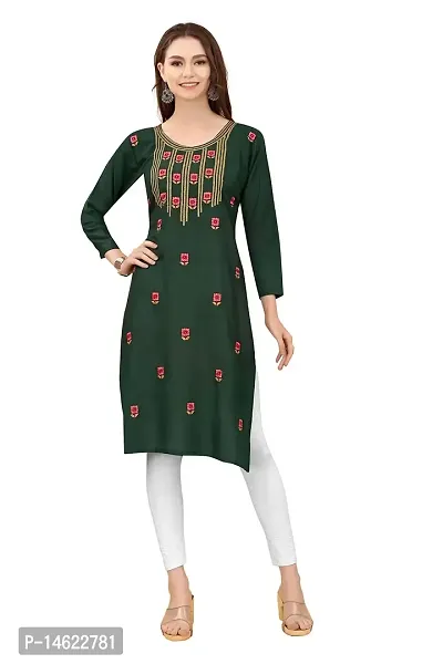 zokhi Women's Embroidered Rayon Straight Kurti-thumb0