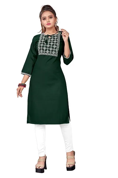 Stylish Cotton Blend Straight Mirror Work Kurti