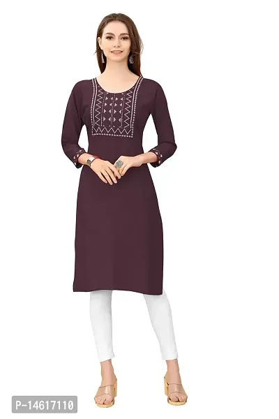 zokhi Women's Rayon Mirror Work Straight Kurti with Zigzag Design, Kurti for Women, Mirror Work Kurti-thumb0