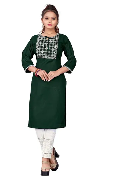 Stylish Cotton Blend Straight Embroidered Kurti