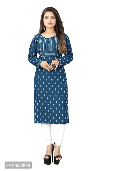 zokhi Women's Rayon Printed with Embroidery Work Stitched Kurti for Women's