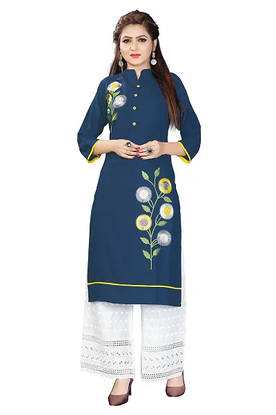 Rayon Embroidered Kurta Bottom Set