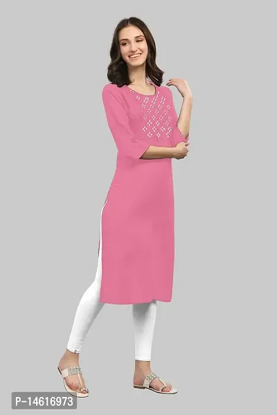 zokhi Womens Viscose Rayon Mirror Work Solid Design Straight Casual Kurti-thumb4