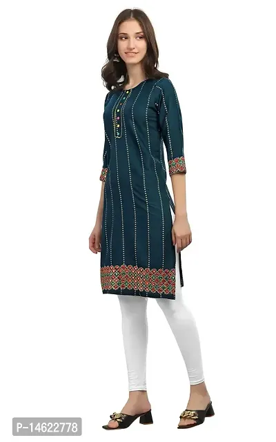 zokhi Women's Ethnic and Festival wear Rayon Straight Heavy Mirror Work Kurti for Women, Kurti for Women, Mirror Work Kurti-thumb3