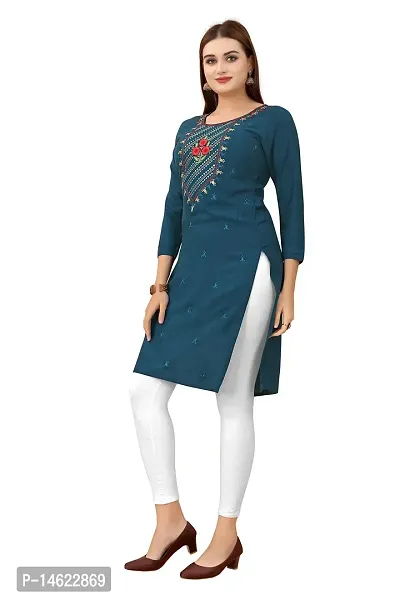 zokhi Women's Embroidered Rayon Straight Kurti for Women-thumb3