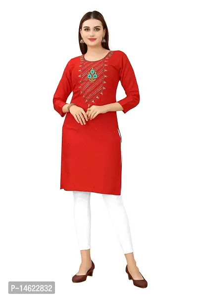 zokhi Women's Embroidered Rayon Straight Kurti for Women-thumb0