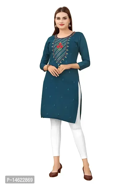 zokhi Women's Embroidered Rayon Straight Kurti for Women-thumb0