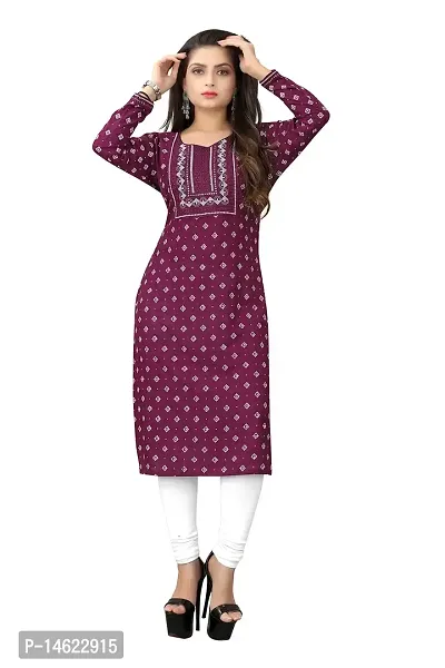 zokhi Women's Embroidered with Mirraw Work Rayon Straight Kurti (Stitched Kurti for Women's)-thumb0