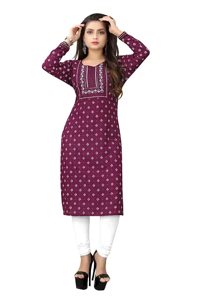 LADKU Women's Embroidered with Mirraw Work Rayon Straight Kurti for Women