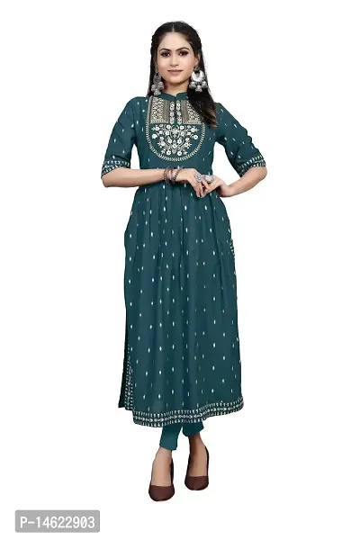 zokhi Womens Rayon Embroidered Collar Neck Kurta