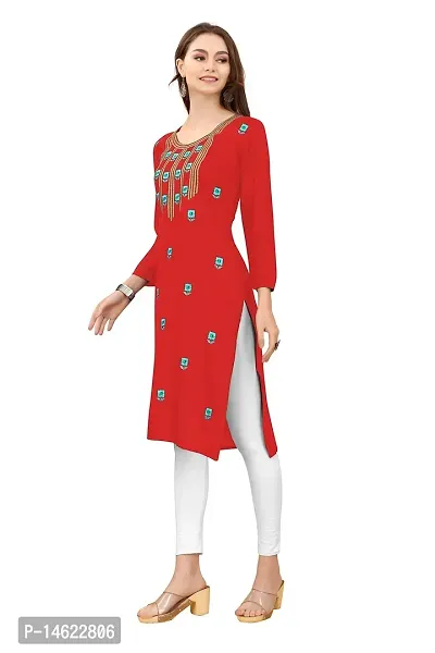 zokhi Women's Embroidered Rayon Straight Kurti-thumb3