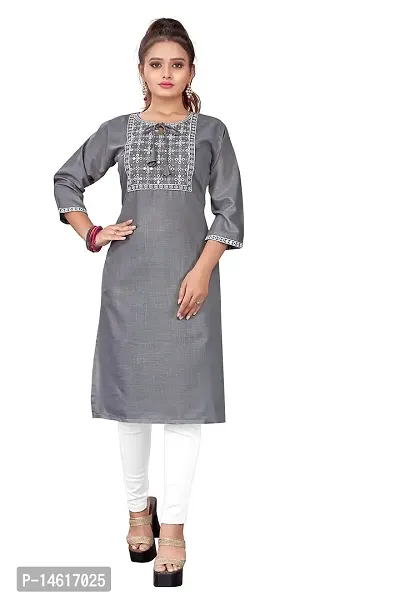 zokhi Womens Cotton Blend Mirror Work Casual Kurti