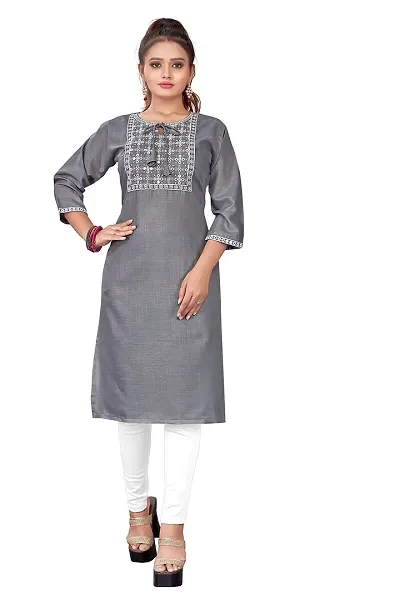 Stylish cotton blend Straight Mirror Work Kurti