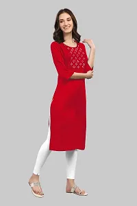 zokhi Womens Viscose Rayon Mirror Work Solid Design Straight Casual Kurti-thumb3