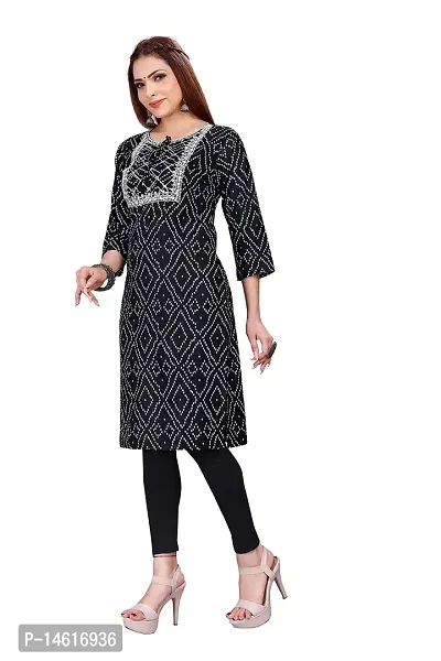 zokhi Womens Rayon Printed Casual Kurti (Medium, Black)-thumb4