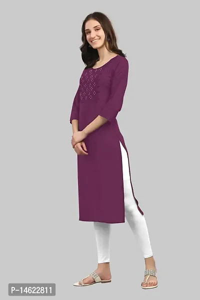 zokhi Womens Viscose Rayon Mirror Work Solid Design Straight Casual Kurti-thumb3