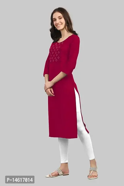 zokhi Womens Viscose Rayon Mirror Work Solid Design Straight Casual Kurti-thumb3